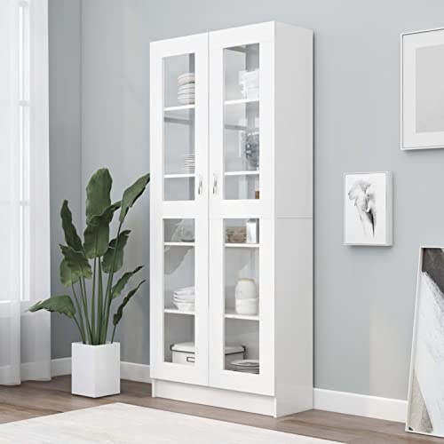 Festnight Vitrinenschrank Bücherschrank Mit Glastüren Aktenschrank Glastür Glasvitrine Stehend Vitrine Schrank Weiß 82,5x30,5x185,5 cm Holzwerkstoff