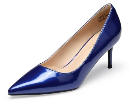 GENSHUO Dam stilettpumps med låg klack 6 cm (2,36 tum) spetsiga höga klackar eleganta stängda låga klackar för arbete bal bröllop högklackade skor, Kungsblått lackläder, 40.5 EU