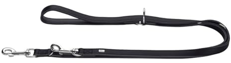 HUNTER verstellbare Führleine Arizona UP, Farbe: schwarz, edles Oberleder mit weichem Futterleder, 3-Fach verstellbar, ideal für Flexible Nutzung, handgefertigt, Made in Germany, Größe: 18/200
