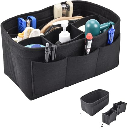 IDOMISMR Handtaschen Organizer für Frauen, Filz Taschenorganizer Bag in Bag Innentasche Organizer Einsatz Taschen Organisator mit entnehmbarer Trennwand (Schwarz)