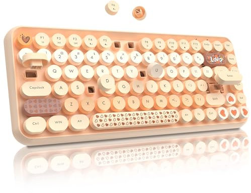FELiCON 308i Kabellose Retro Tastatur, Bluetooth Silent Cute Computer Tastatur mit Runder Punk Tastenkappe, Matte Textur Kompakte 84 Keys, QWERTY, Typewriter Design für Laptop, Mac-Gradient Milk Tea