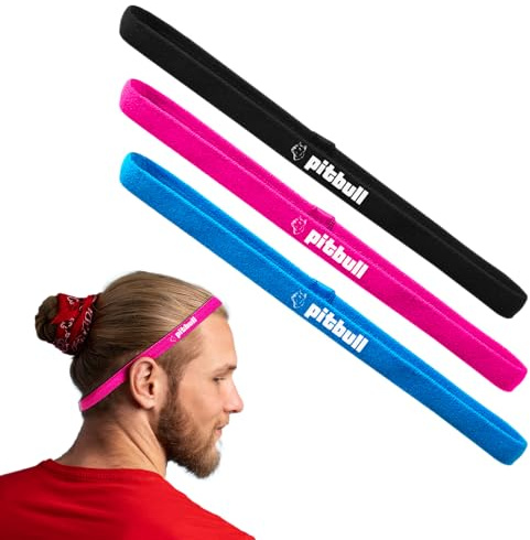 3 Stück Sport-Haarband, Unisex, dünn, für Herren, Damen und Kinder, mit rutschfestem Gummiband, für Strand, Sport, Tennis, Yoga, Fußball, Radfahren, Joggen, Tennis (Schwarz, Blau, Fuchsia)