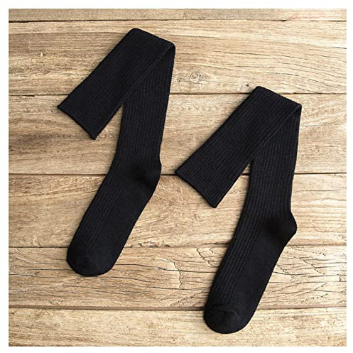 Medias Cortas Lana cálida Larga Calcetines de Mujer otoño de Invierno Rodilla Alta Calcetines de Color sólido Altas Medias elásticas Medias Cortas Mujer(Black)