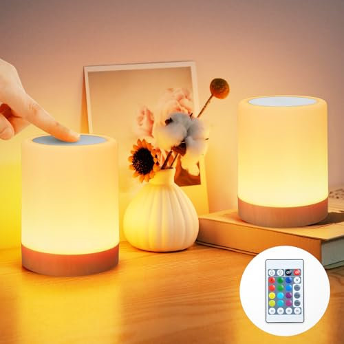 Bonsery LED Nachttischlampe Touch Dimmbar 2er set mit 3 Modi, USB Aufladbar Led Akku Tischlampe Kabellos mit Timing & Memory, Baby Nachtlicht Kinder für Schlafzimmer Wohnzimmer Kinderzimmer Party Deko