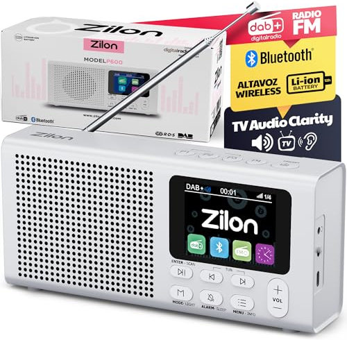 ZILON Radio Portatile DAB+ FM Digitale Piccola Bluetooth Ricaricabile con Batteria 2200 mAh Altoparlante Wireless Compatto per TV USB-C Schermo LCD a Colori Cucina Lavoro Campeggio Sveglia Orologio