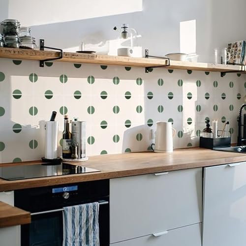 Credence Adhesive Pour Cuisine -Point Vert Salle De Bains Et Cuisine Stickers Carrelage, PVC Imperméable Credence Adhesive Décorative à Carreaux,Stickers Auto-Adhésif 36 Pièces(20x20cm)