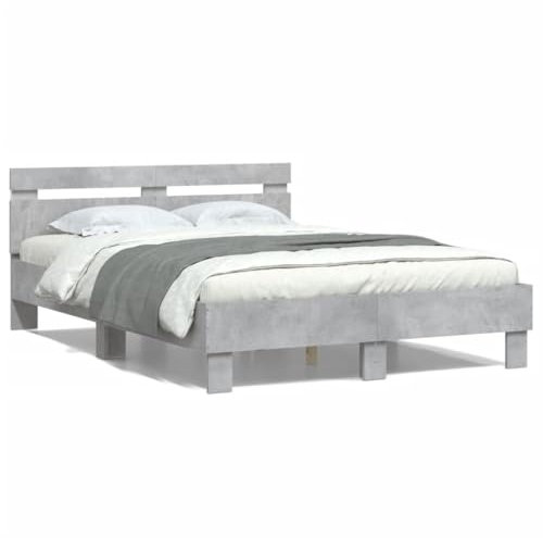 LAPOOH Bettgestell mit Kopfteil Beleuchtung Betongrau 120x200 cm, Bett, Bed Frame, Familienbett, Bettrahmen, Bett Gestell, Bett Rahmengestell, Schlafzimmer Bett - 3207556
