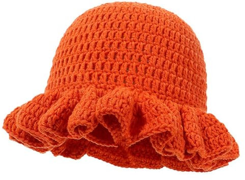 Häkelmütze für Damen, trendig, gestrickt, Schlapphut, niedlich, Boho, handgefertigt, Outdoor, Boho, Reise, Fischerhut, Orange/Abendrot im Zickzackmuster (Sunset Chevron), 7/7 1/4