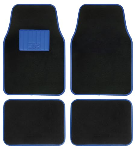 S SUMEX Alfombrillas de Moqueta Universales para Coche Alfombra con Talorena de Goma Borde Color Azul Alfombrillas Antideslizantes y Lavables Delanteras 45x65cm Traseras 44x33cm
