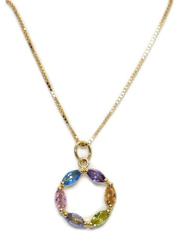 Never Say Never Collar círculo para mujer de oro amarillo de 18k y circonitas de color con cadena veneciana