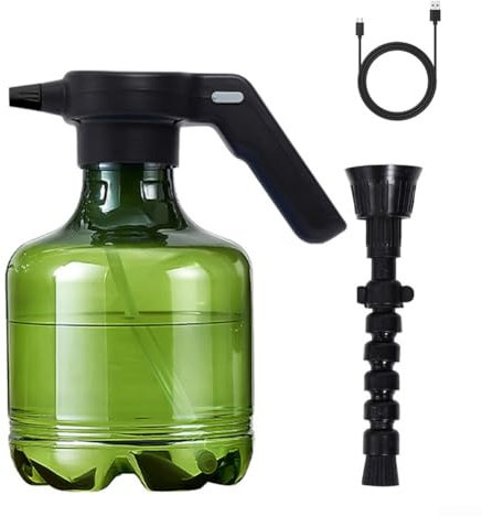 Regadera eléctrica de 3 litros, pulverizador eléctrico de galón, con carga USB para mantenimiento de jardín, para regar plantas, rociar, fertilizar (verde)
