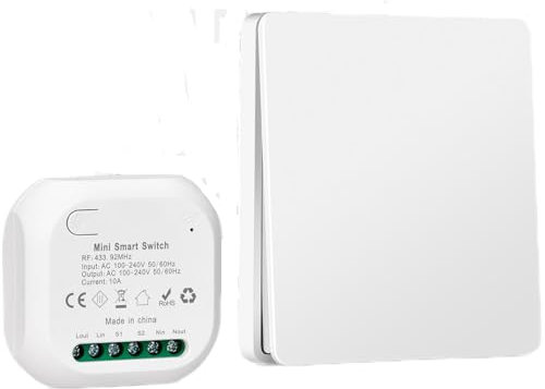 Interruttore Wireless 230v, Interruttore Senza Fili Kinetic Senza Batteria, Accensione Luci a Distanza Impermeabile, Wireless Switch Nessun Cablaggio Richiesto (1 ricevitore, 1 interruttori)