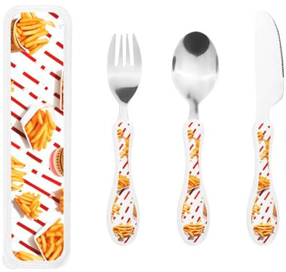 Cutlery Set Spoon Knife and Fork Sets Children Cutlery Sets Food-Safe Stainless Steel (French Fries)