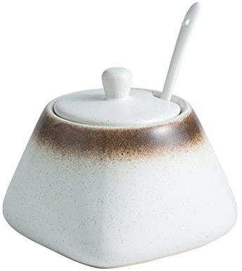 Zuccheriera, Contenitore per Condimenti, Zuccheriera in Ceramica Tinta Unita con Coperchio, Zuccheriera in Porcellana da 340 ml con Cucchiaio, Sale Piccolo, Barattolo di Conservazione, per Bar,