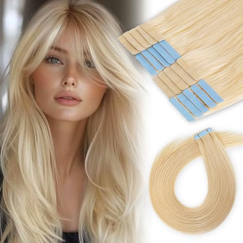 LuxeTress Tape Extensions Echthaar 20 Stück 50g 50 cm Remy Tape in Extensions Echthaar, Seidig Glatt Haarverlängerung Echthaar Skin Weft Haarverlängerung (20 Inch, 50g, #60)