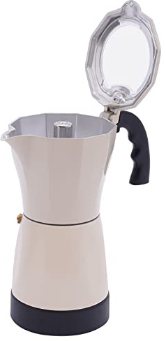 soudesileim Caffettiera elettrica da 480 W, con base, 17 x 20 cm, macchina da caffè da 300 ml, per 6 tazzine da espresso, a induzione italiana per espresso (beige)