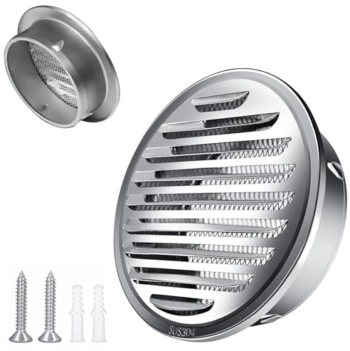 2.8in 3.9in 4.3in 304 Stainless Steel Air Vents Louver Grille Cover Vent Hood Flat Ducting Ventilation Air Vent Wall Air Outlet with Fly Screen Mesh for HVAC Ventilation(70mm/2.8in)