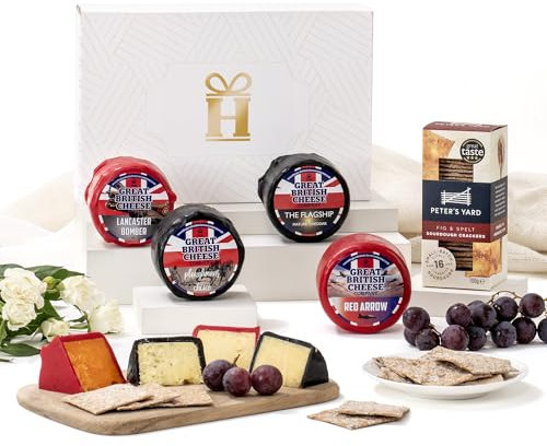 Hattie’s Gifts Cheese Hamper Gift Set – Artisan Cheese Selection & Savoury Snack Crackers – Perfect Birthday Present, Gifts for Men, Christmas Hamper & Thank You Gift