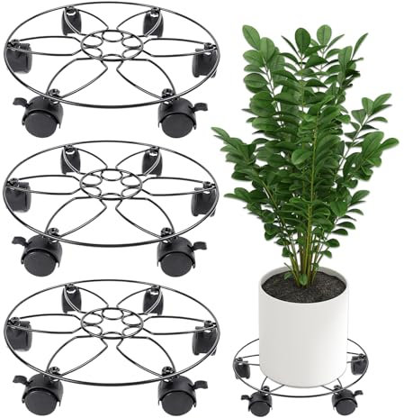 Generico Rulli vegetali con ruote, stand di piante rotanti con ruote,Rolling Plant Stand Mover con ruote | 3x pallet per fioriera pesante con 6 ruote, motore a pentola per fioriera esterna interna
