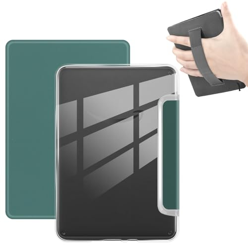 Fodral för 7 tum Kindle Colorsoft Signature Edition (1:e generationen, 2024) med handrem, ultraklart mjuk flexibel transparent TPU bakskydd ljus skal med automatisk uppvakning/sömn (jade)