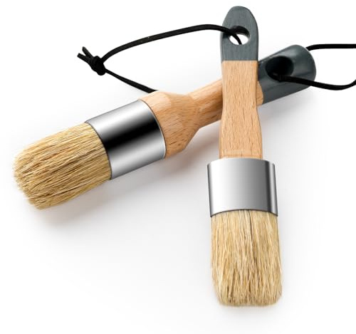 YiBaiBrush Chalk Paint Brush, 2 Pack Wax Brushes and Chalk Paint for Furniture DIY Art Crafts, Natural Bristle Round Oval Brush for All Painting and Waxing