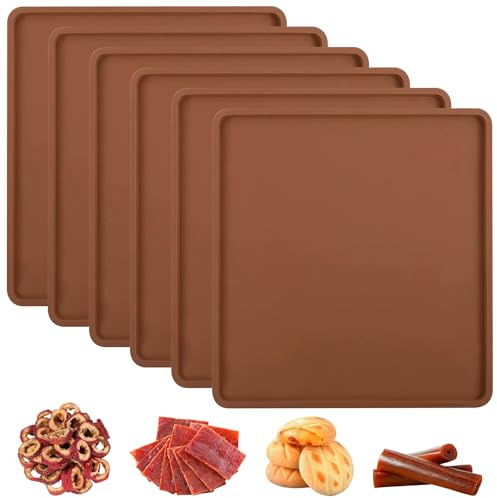 YEXEXINM 6 Pcs Silicone Dehydrator Mats, Dehydrator Trays Compatible with Cosori CP267-FD Non-Stick Drye Sheets with Edge Multifunctional Baking Mats for Jerky Fruit Meat Herbs Vegetables Crackers