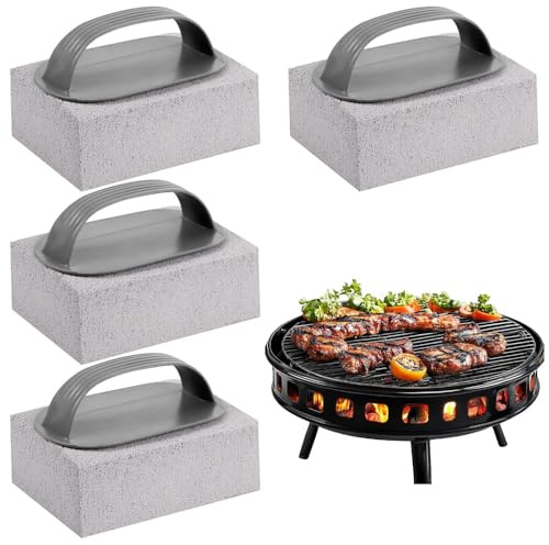 katmerio 4 Stück Bimsstein Reinigungsstein Grill, Bimsstein Backofen mit Griffe, BBQ Reinigungs Werkzeug, Wiederverwendbare Griddle Cleaning Kit für Handgeführte Pools Küche Badezimmer Spüle