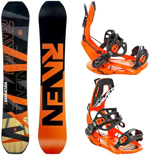 Raven Set de Snowboard: Tabla de Snowboard Barracuda Carbon Orange + Fijaciones Fastec FT360 (147 cm + Fijaciones FT360 Orange M)