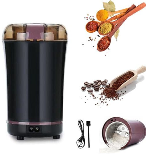 Macina caffè 150W, mini macina spezie con coperchio trasparente, funzionamento con una mano, schiacciapillole per uso domestico, per uso domestico black