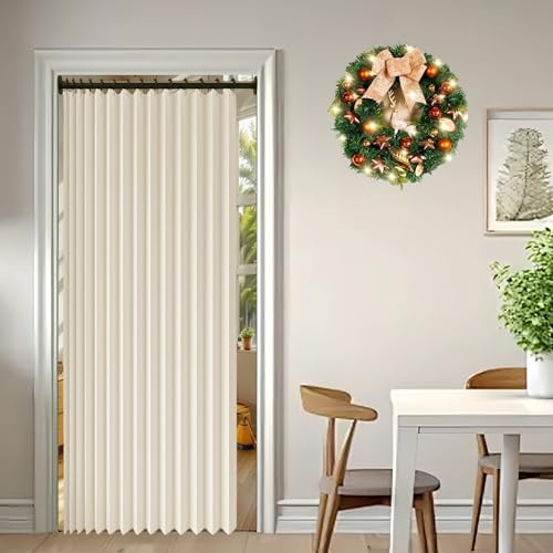 Rideau de Porte Pliant 100 x 170 cm Anti Froid et Chaleur, Séparateur de Pièce Pliable, Design Accordéon Rideau de Porte Pliant pour Salon, Balcon, Chambre Moderne, Beige