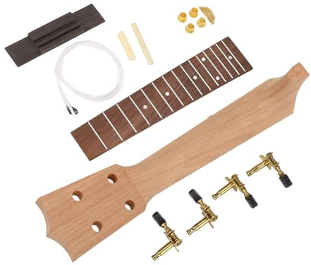 KUIDAMOS Kit Complet de Manche et de Cordes Personnalisable pour Expérience de ukulélé, Pièces de ukulélé Inachevées de 21 Pouces pour L'expression Artistique