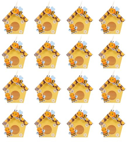 ibasenice 25 Stück Kleine Geschenkschachteln aus Papier mit Bienenmotiv Hausförmige Bonbonboxen mit Griff Handgefaltete Papierboxen für Kindergeburtstage Ostern und Partys