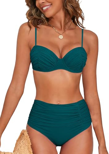 NLAND Maillot de Bain Femme 2 Pieces Taille Haute Ventre Plat Ensemble Bikini Push Up Rembourré Sexy Bikini Set avec Armatures Swimwear Beachwear