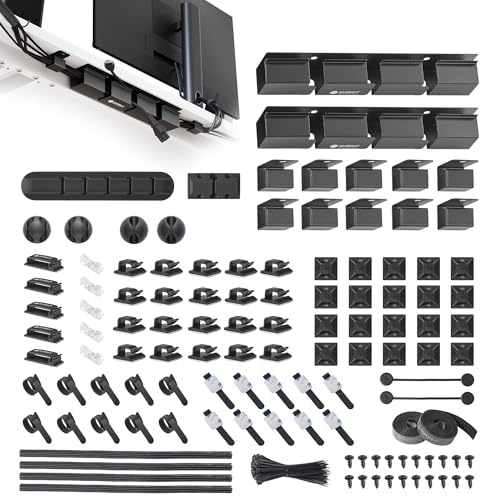 EUREKA ERGONOMIC Metal 316 PCS Cable Management Organizer Kit Cable Raceways, 6 Cable Holder, 4 Cord Sleeve, 60 Wire Clips, 2 Roll Self Adhesive Wire Ties, 100 Zip Ties Under PC Desk, Black