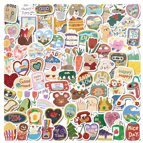 90 Pezzi Set di Adesivi per Scrapbooking, Adesivi con Cartoni Animati ad Acquerello Sticker Stile da Ragazzina per Scrapbooking Quaderni Diario Journal Laptop Bottiglia Acqua Tazze