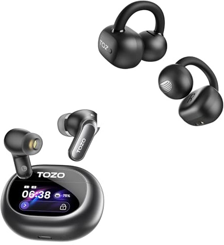 TOZO NC20 Pro Active Noise Cancelling Wireless Earbuds with Smart Touch Screen OpenEarRing Open Ear Headphones Clip On Earphones