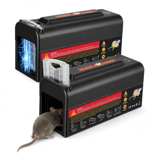 2 trappole elettriche per topi con sensore intelligente ad alta tensione (6-9 KV) per grandi roditori, senza esche tossiche, sicure per casa, cucina e ristorante, distruggenti elettronici per interni