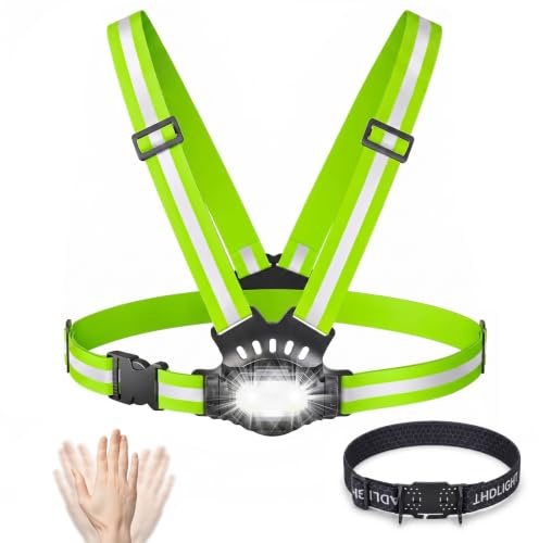 URAQT Löplampa, 750 Lumen Löparlampa Med Dubbel Remmar 360° Reflekterande Remmar, USB C Uppladdningsbar, Vattentät Och Justerbar 90° Bröstlampa För Promenader, Camping/Vandring, Pannlampor