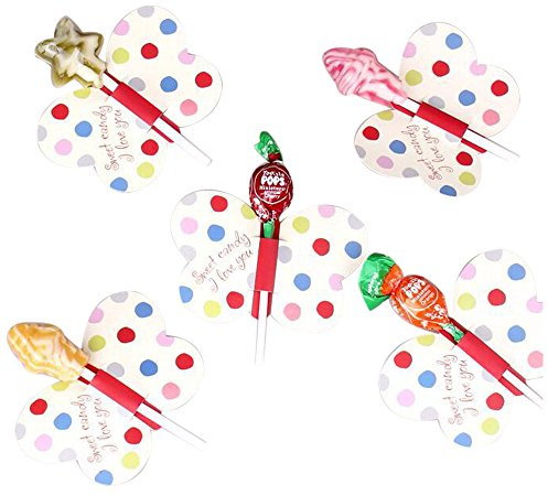 100pz Etichetta Decorazione Carta Lecca Lecca Lollipop Chupa Chups Cannuccia Bastoncino Eventi Festa (FARFALLA)