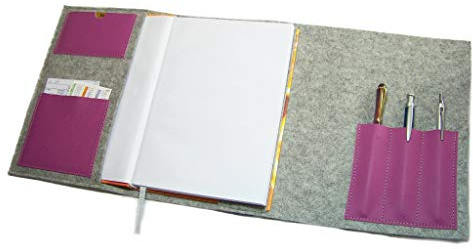Kalender Organizer Kalenderhülle Hülle Einband Merino Wollfilz Filz mit Leder und Gummiband Farbwahl für Din A5 Buchkalender, Notizbuch, Buch