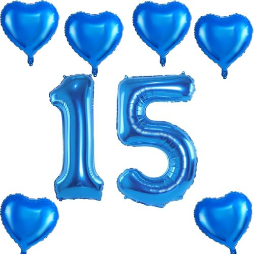 Ballon gonflable XXL 15 ans - Ballon gonflable chiffre 15 - Bleu - Ballon gonflable chiffre 15 - Numéro 15 - Ballon bleu garçon et fille - Ballon gonflable de 100 cm -Ballon chiffre 15