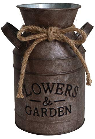 HyFanStr Shabby Chic Metal Flower Vase Rust Painted Decor Milk Can Bucket Country Primitive Jug Farmhouse Decoration Large