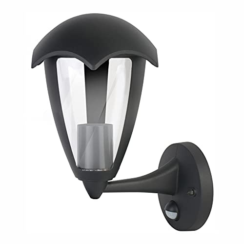 sanlumia Outdoor Wall Security Lantern Light, Matt Black Die-cast Aluminum, PIR Motion Sensor, IP54 Waterproof, Exterior Lighting Main Powered, Front Door, Porch, Garden(Require 1 E27 Bulb, Excluded)