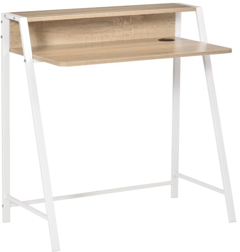 HOMCOM Bureau Secrétaire Bureau Informatique 84L x 45l x 85H cm Chêne Blanc | Style Néo-rétro, Étagère