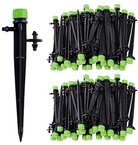 Kalolary 100pcs Garten Bewässerung Sprinkler Micro Flow Drip Bewässerung Sprinkler für 1/4 (4-7 mm) Rohr, 360 Grad Einstellbare Tropfbewässerung Sprinkler Für Gartentropfen Bewässerung System, Grün