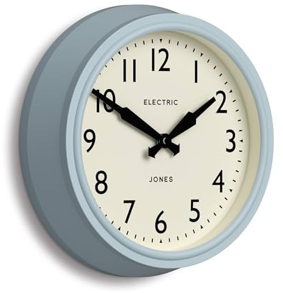 Jones Clocks® Telecom wall clock | Round vintage retro clock | 27cm | Pale blue | Modern take on a vintage classic for kitchen, living room or office