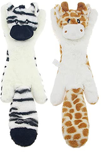 Hotype Quietschende Spielzeug für Hund, 2 Stück Hundespielzeug ohne Füllung, Plüschspielzeug für Hunde, Sicher Kauspielzeug für Kleine & Mittel Hunde — Hirsch und Zebra