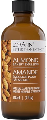 LorAnn Bakery Emulsion Lebensmittelaroma, Mandel, 118 ml | Perfekt zum Backen von Kuchen Keksen Plätzchen und für Füllungen wie Zuckerguss und Desserts