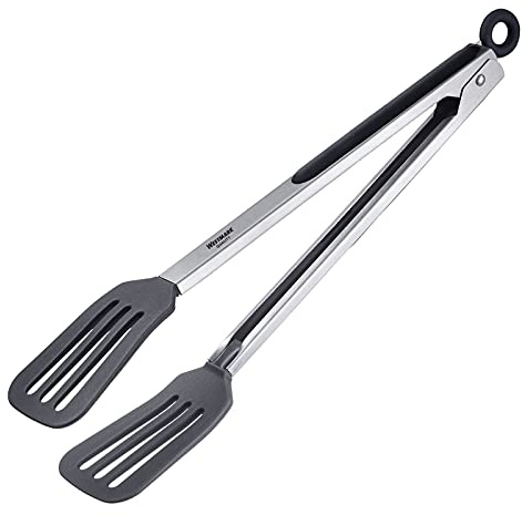 Westmark Servierzange, Mit großen Silikon-Laffen und gummierten Griffen, Länge: 34 cm, Rostfreier Edelstahl/Kunststoff/Silikon, Comfort Silicone Maxi, Silber/Schwarz, 16122270