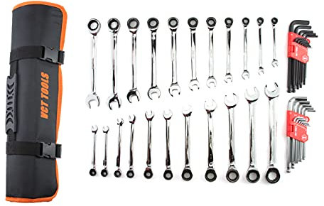 VCT 48-teiliges Ratschen-Ringmaulschlüssel-Set SAE & metrisch 1/4 Zoll bis 3/4 Zoll & 6-18 mm & Sechskant-/Inbus-Kugelkopfschlüssel-Sets MM/SAE, Chrom-Vanadium-Stahl, mit Tragetasche
